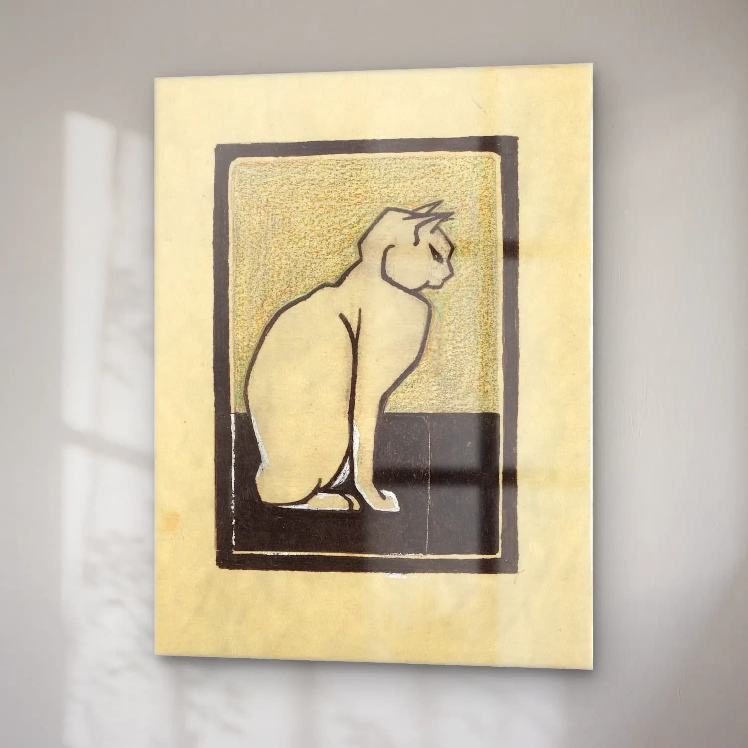 Siyah Beyaz Kedi No. 2 cam tablo — sağ açıdan görünüm