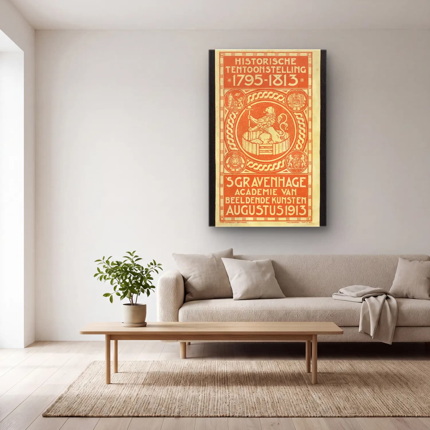 Vintage Poster Aslan – Turuncu Tonlar cam tablo — açık renk salonda