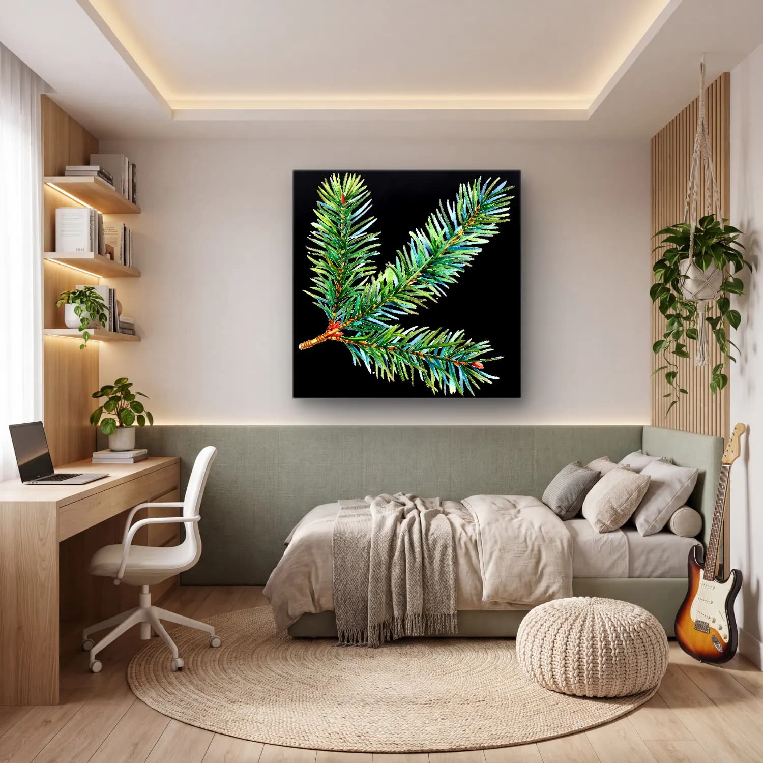 Botanik İllüstrasyon Yılbaşı Ağacı No. 10 cam tablo — genç odasında