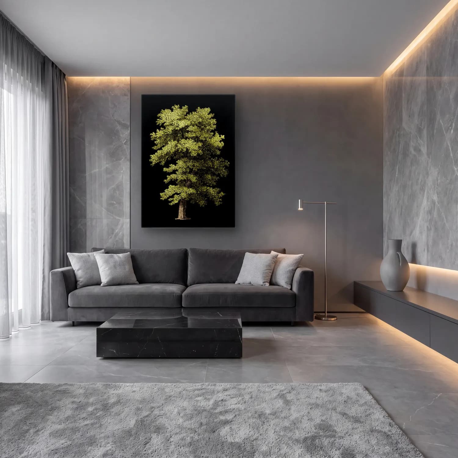 Botanik İllüstrasyon Yalnız Ağaç No. 6 cam tablo — lüks salon duvarında