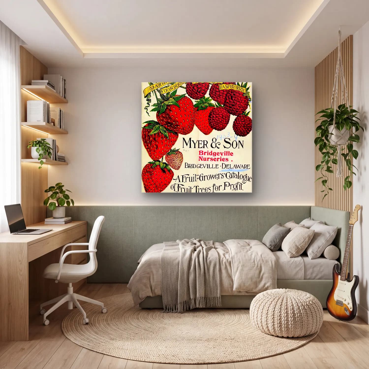 Vintage Poster Çilekler cam tablo — genç odasında