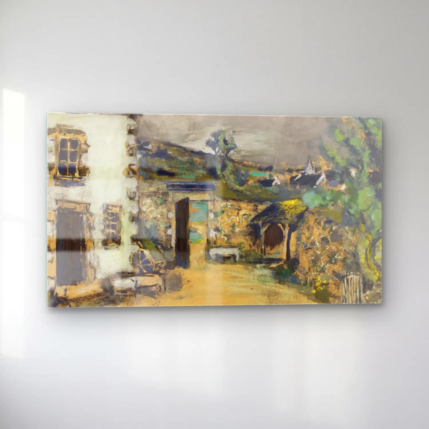 Yağlı Boya Kır Evi No. 6 cam tablo — sol açıdan görünüm