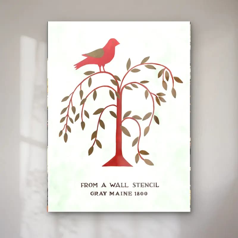 Vintage Poster Daldaki Kuş – Kırmızı Tonlar cam tablo — Vintage Poster Daldaki Kuş – Kırmızı Tonlar — vintage poster daldaki kuş
