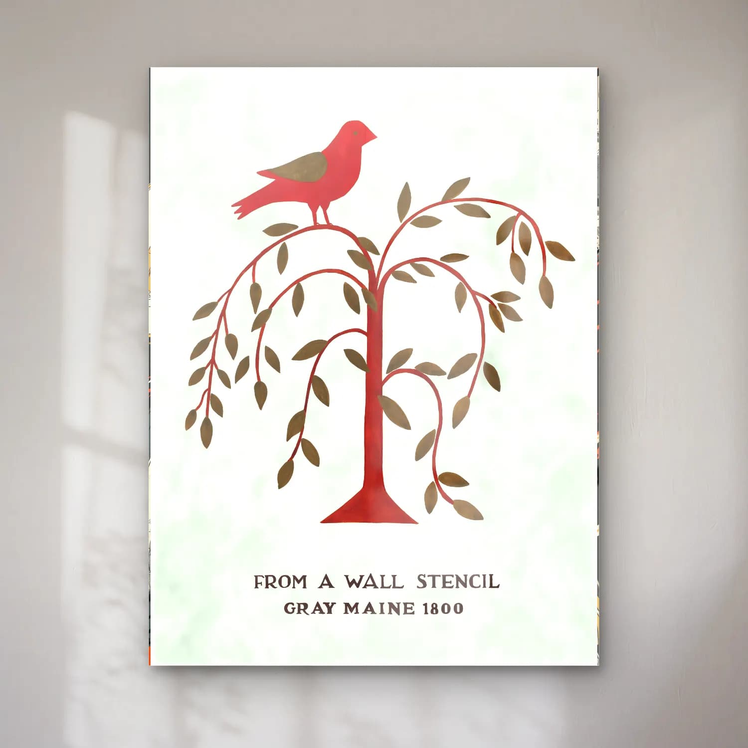 Vintage Poster Daldaki Kuş – Kırmızı Tonlar cam tablo — Vintage Poster Daldaki Kuş – Kırmızı Tonlar — vintage poster daldaki kuş