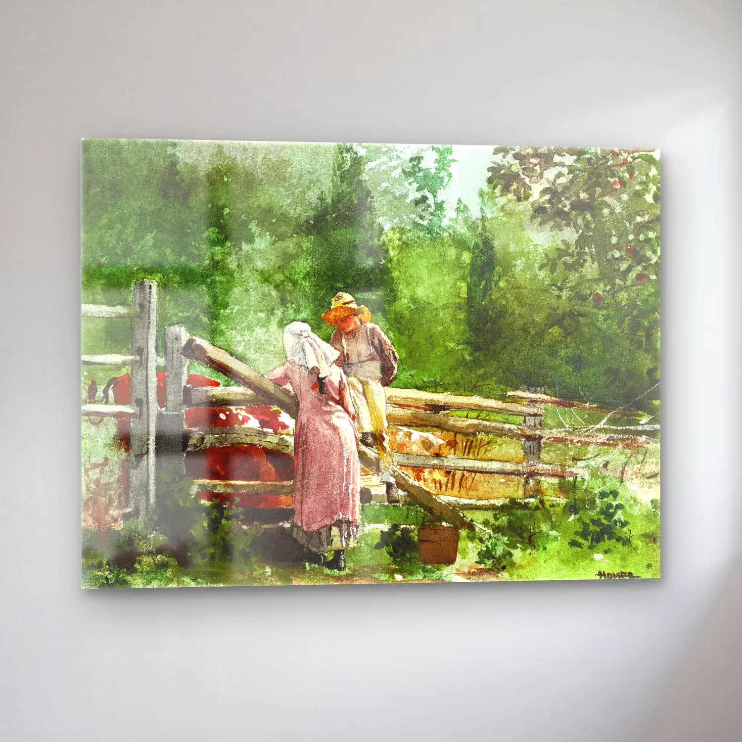 Suluboya Kır Evi No. 8 cam tablo — sol açıdan görünüm