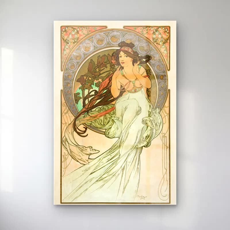 Vintage Poster Elbiseli Kadın – Bej Tonlar cam tablo — Vintage Poster Elbiseli Kadın – Bej Tonlar — vintage poster elbiseli kadın