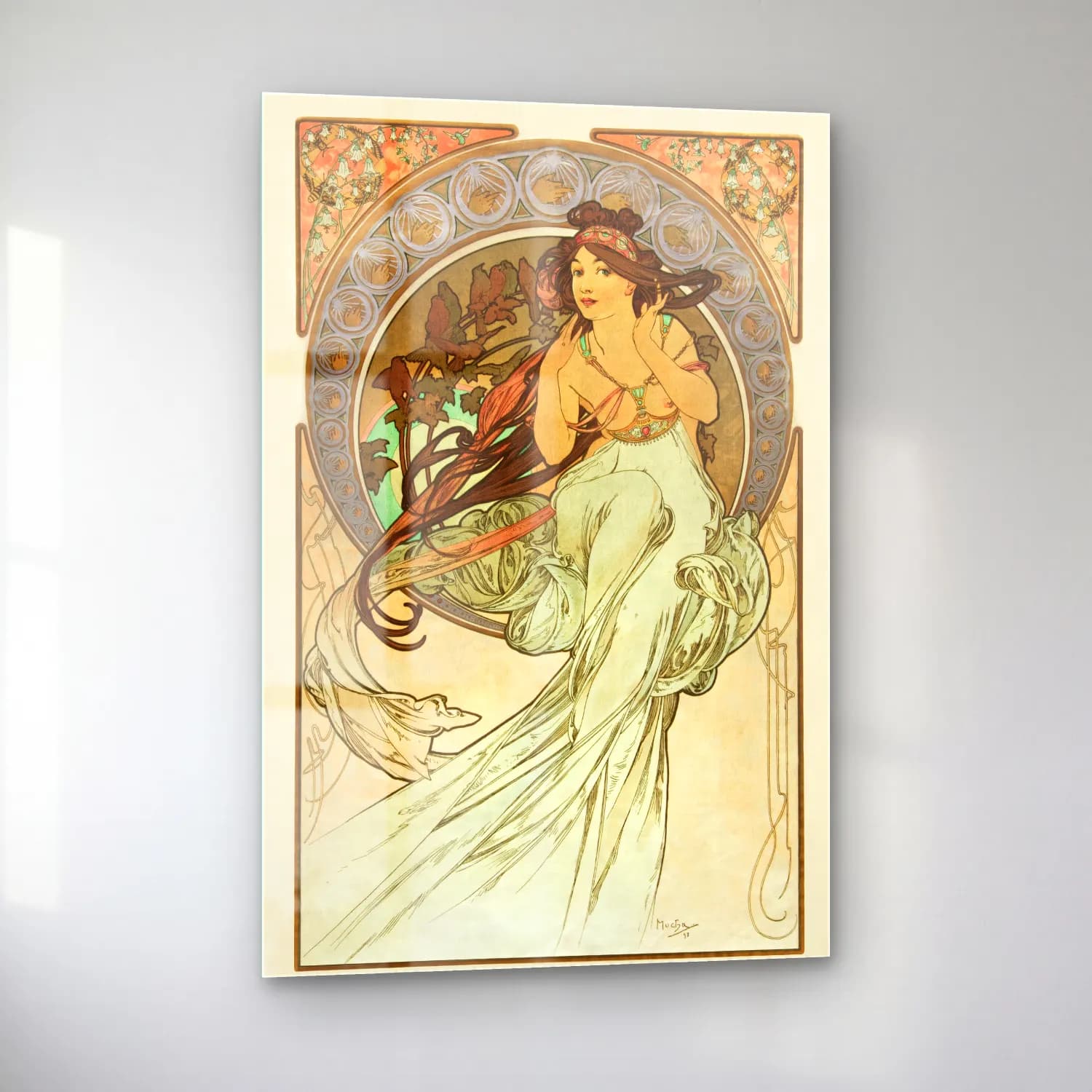 Vintage Poster Elbiseli Kadın – Bej Tonlar cam tablo — sol açıdan görünüm