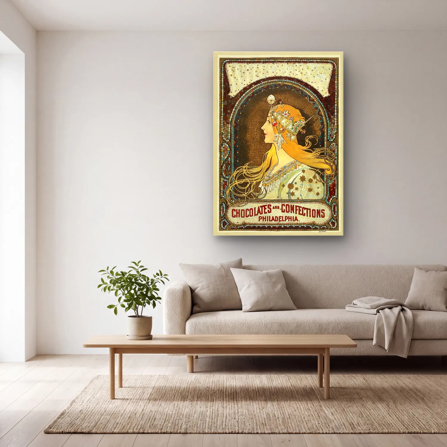 Vintage Poster Kadın Portresi No. 3 cam tablo — açık renk salonda