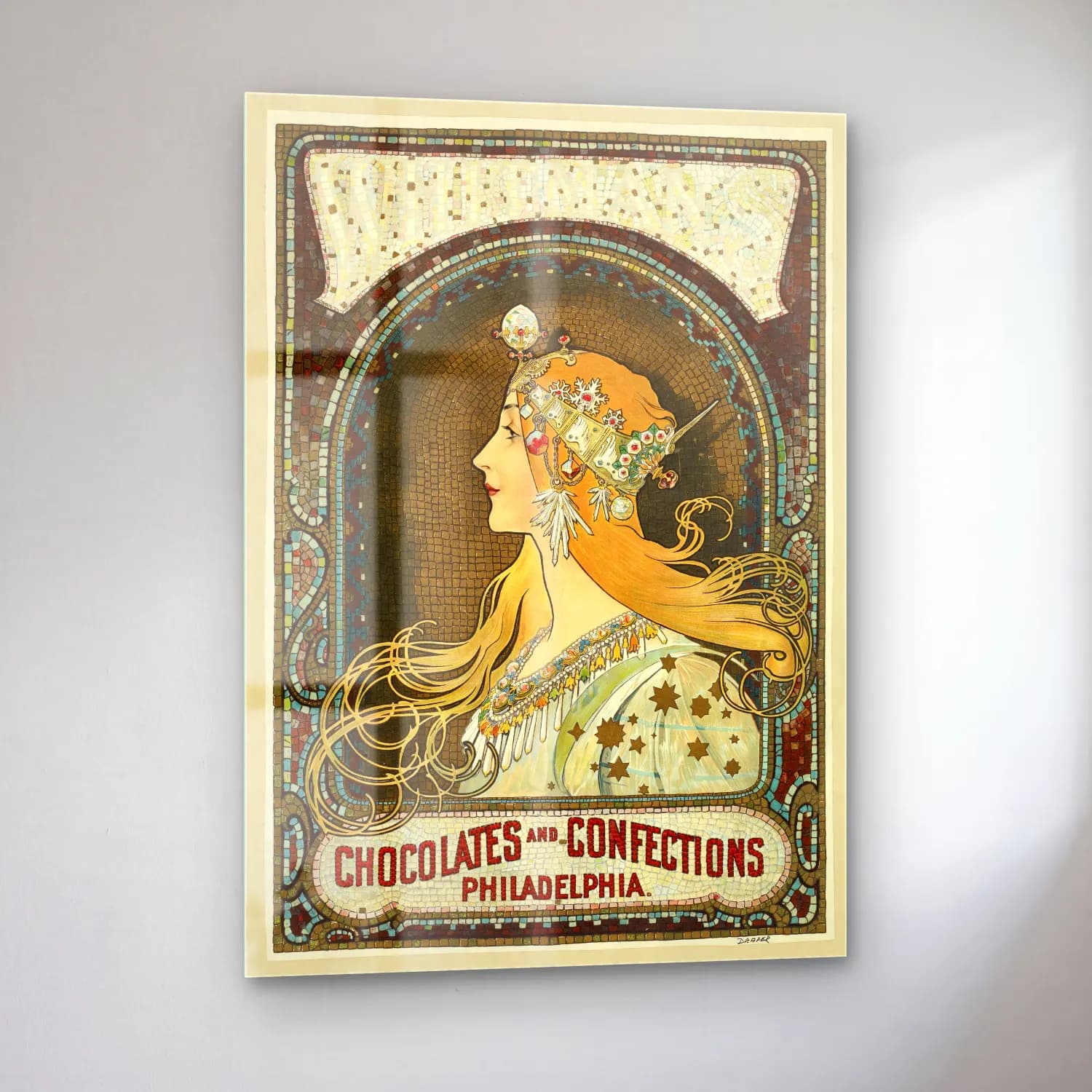 Vintage Poster Kadın Portresi No. 3 cam tablo — sol açıdan görünüm