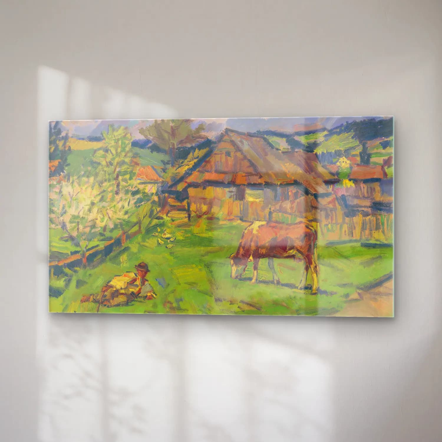 Yağlı Boya Kır Evi No. 8 cam tablo — sağ açıdan görünüm