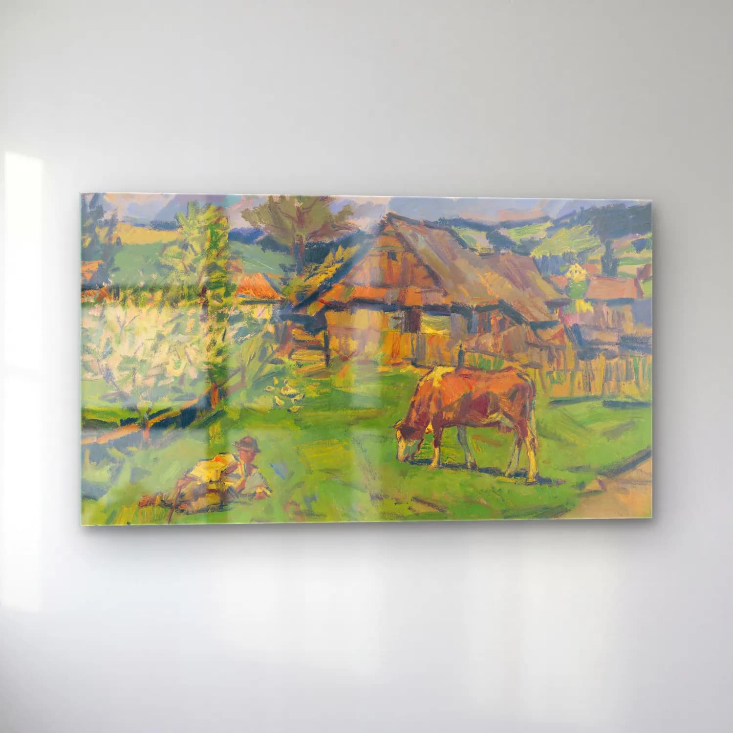 Yağlı Boya Kır Evi No. 8 cam tablo — sol açıdan görünüm