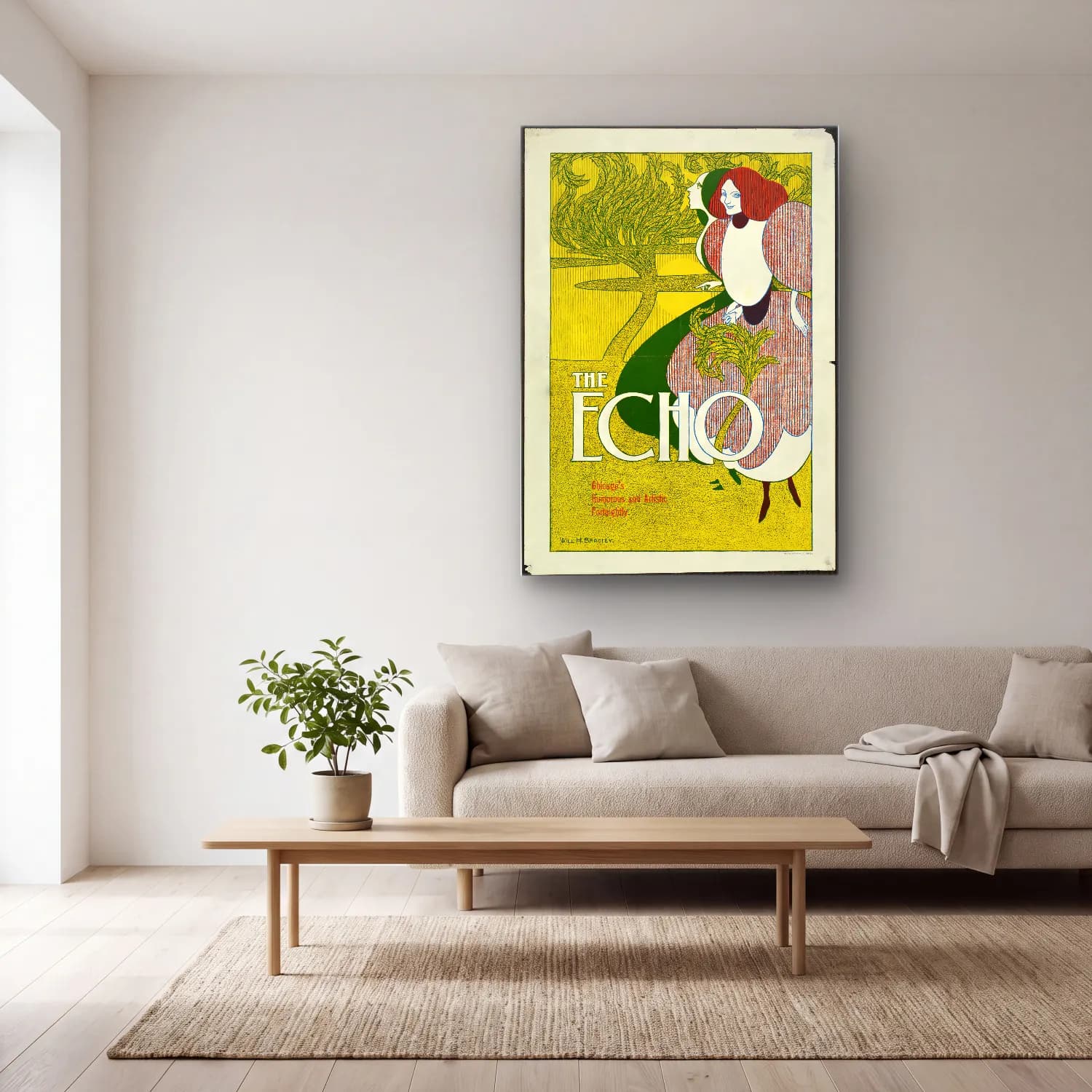 Vintage Poster Elbiseli Kadın No. 8 cam tablo — açık renk salonda