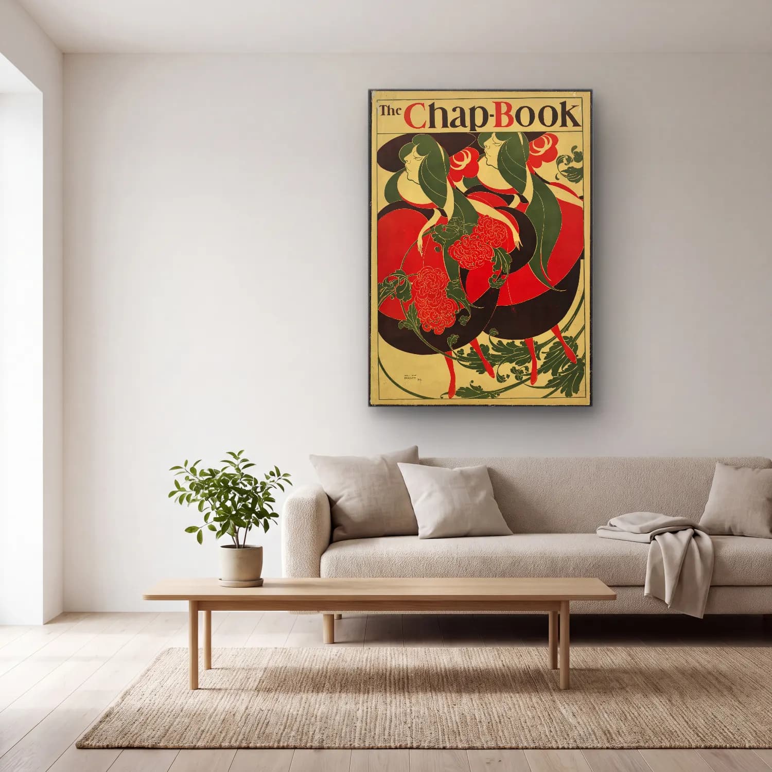 Vintage Poster Dansçılar – Kırmızı Tonlar cam tablo — açık renk salonda