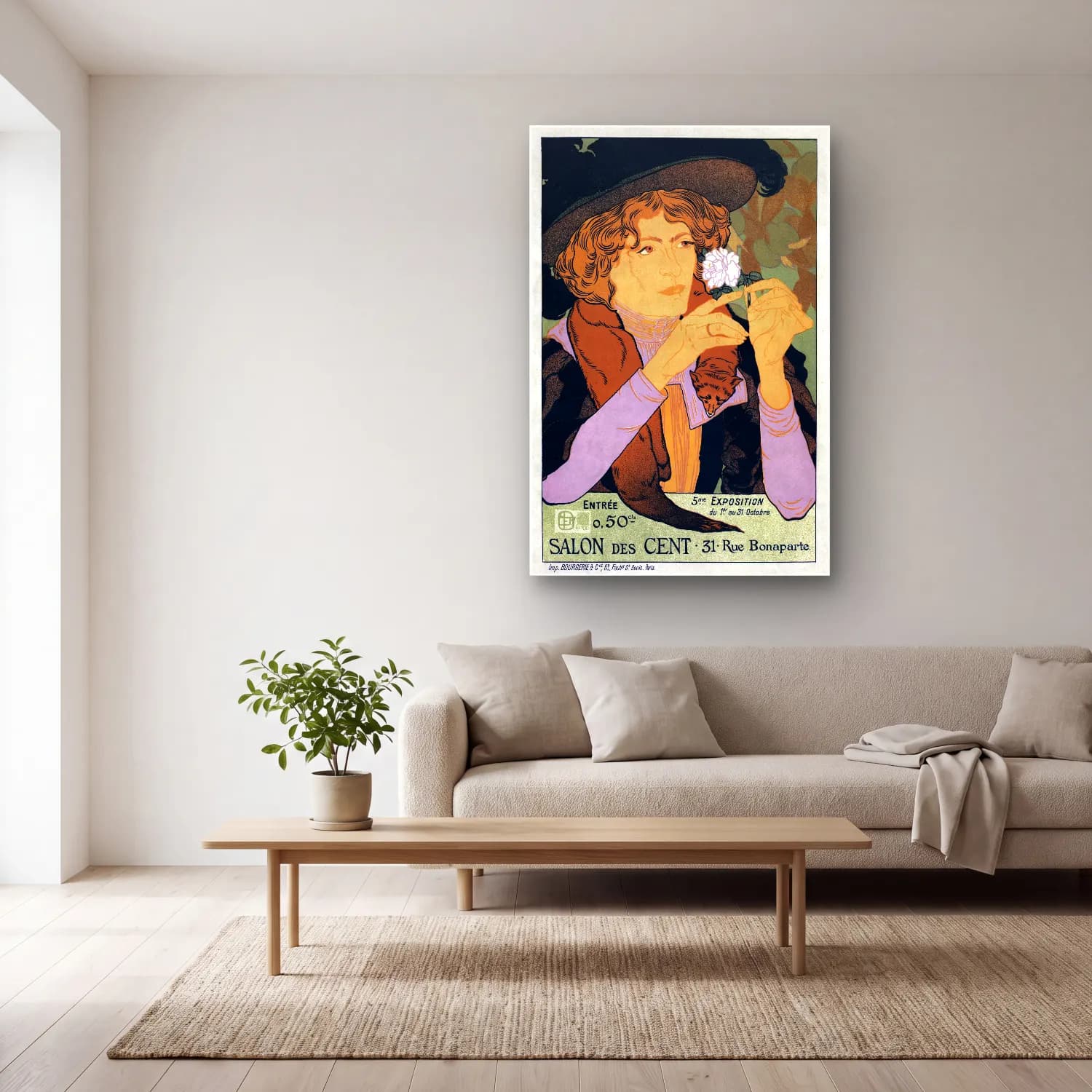 Vintage Poster Kadın Portresi No. 4 cam tablo — açık renk salonda