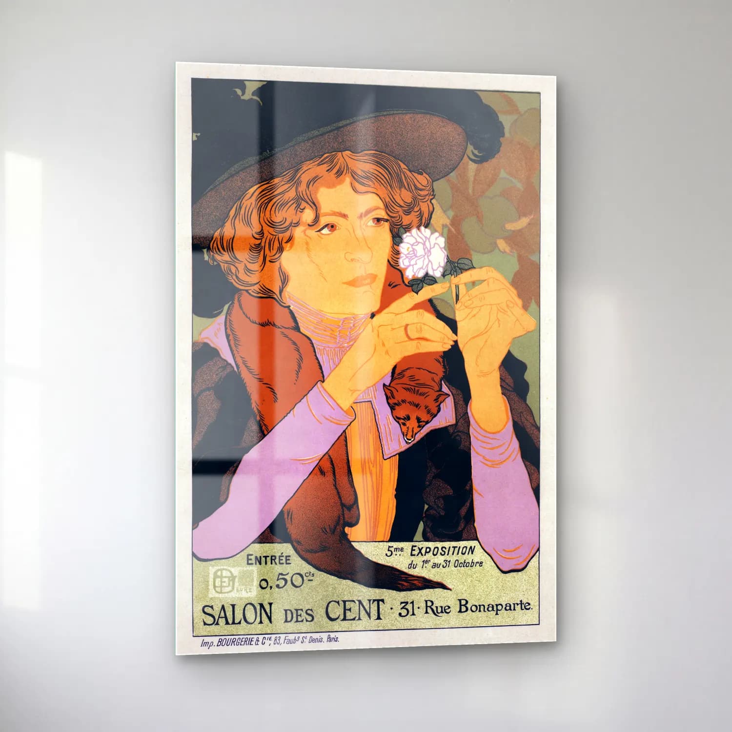 Vintage Poster Kadın Portresi No. 4 cam tablo — sol açıdan görünüm