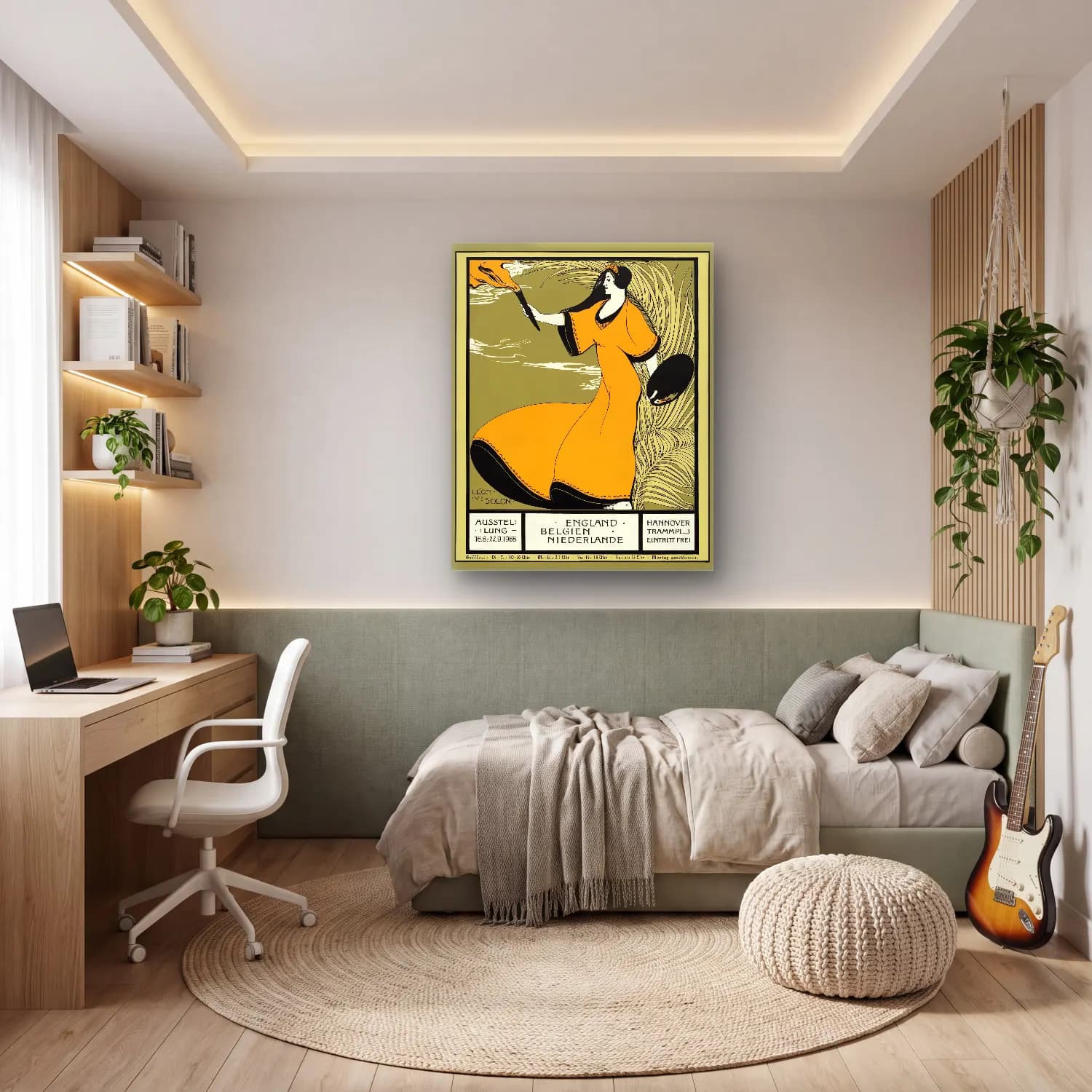 Vintage Poster Elbiseli Kadın No. 10 cam tablo — genç odasında