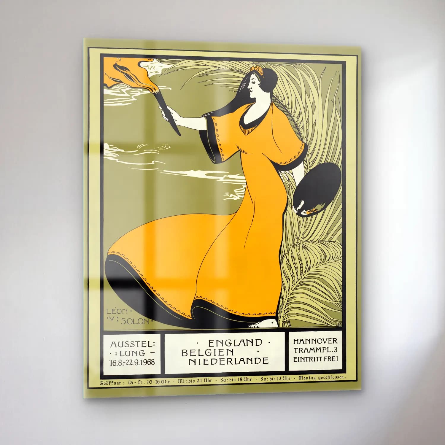 Vintage Poster Elbiseli Kadın No. 10 cam tablo — sol açıdan görünüm