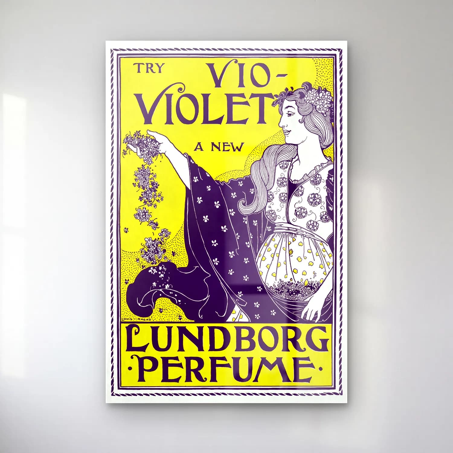 Vintage Poster Elbiseli Kadın – Mor Tonlar cam tablo — Vintage Poster Elbiseli Kadın – Mor Tonlar — vintage poster elbiseli kadın
