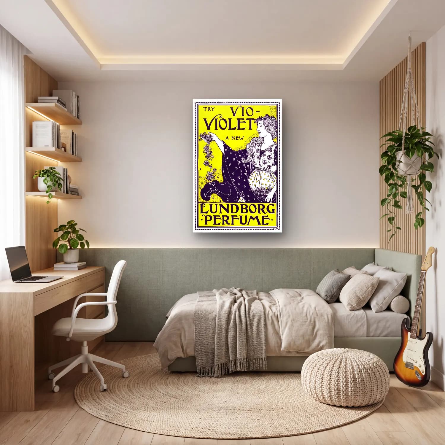 Vintage Poster Elbiseli Kadın – Mor Tonlar cam tablo — genç odasında