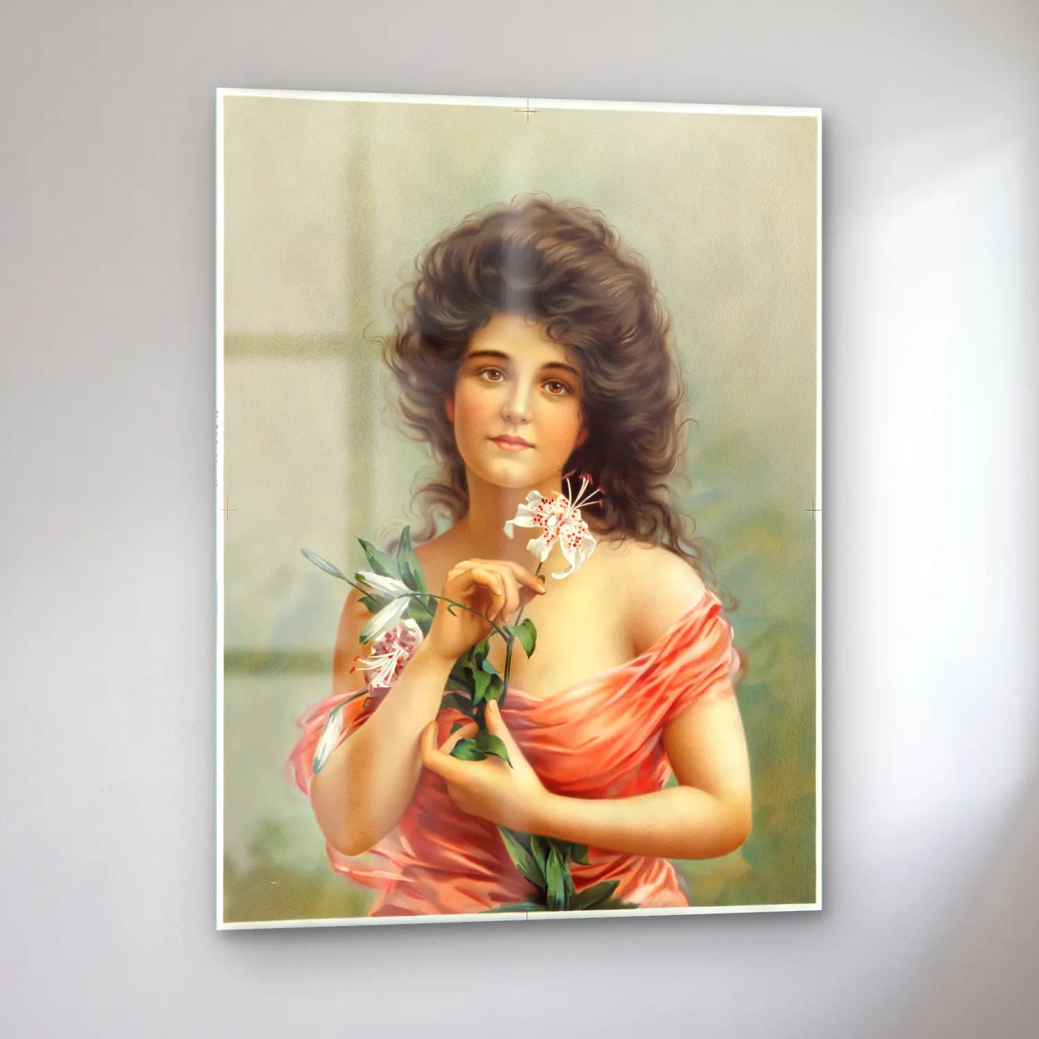 Vintage Kadın Portresi – Pastel Tonlar cam tablo — sol açıdan görünüm