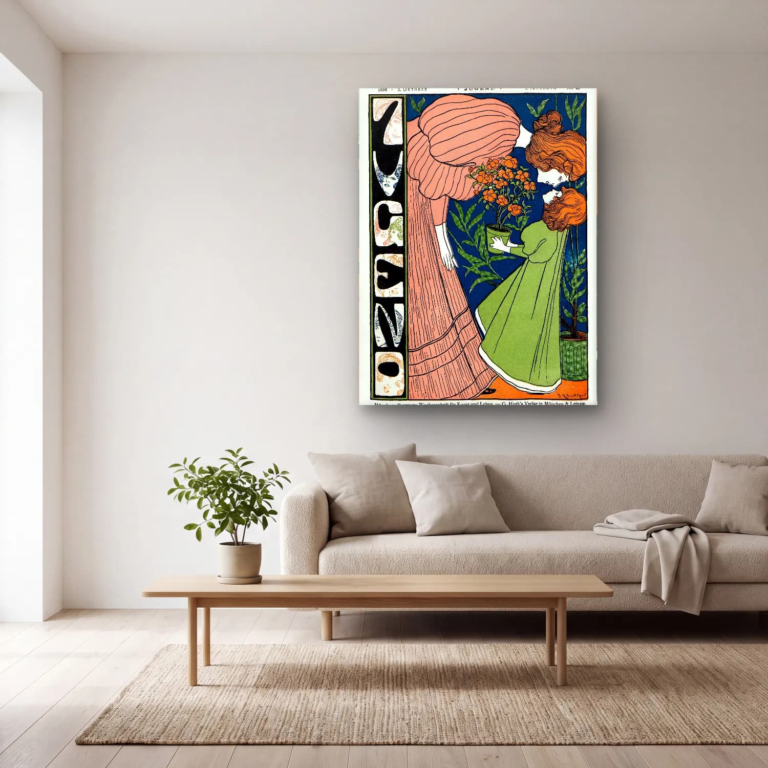 Vintage Poster Anne ve Çocuk cam tablo — açık renk salonda