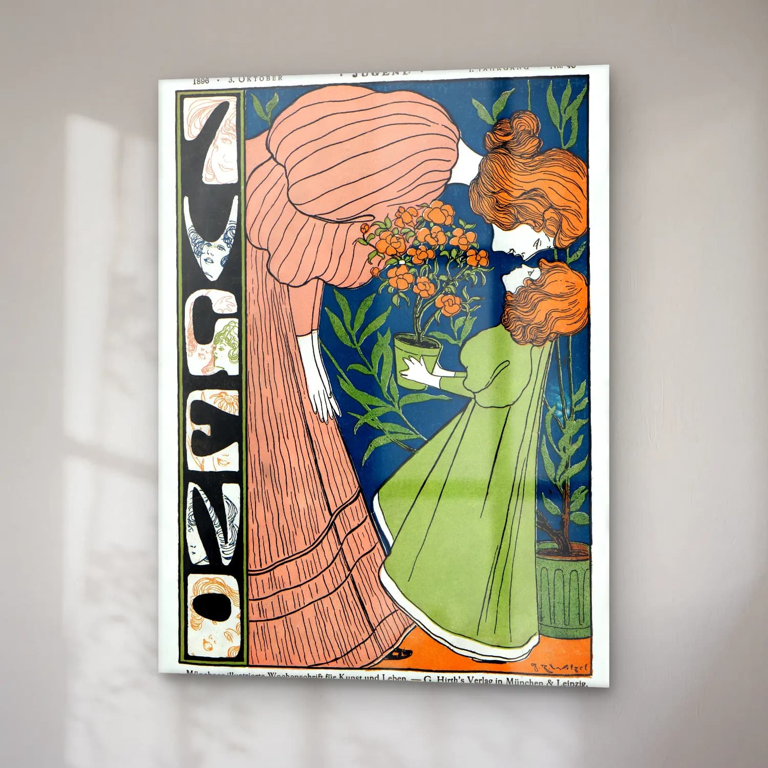 Vintage Poster Anne ve Çocuk cam tablo — sağ açıdan görünüm