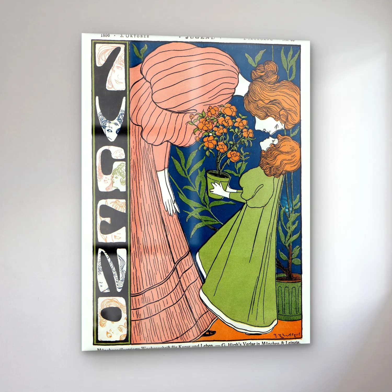 Vintage Poster Anne ve Çocuk cam tablo — sol açıdan görünüm