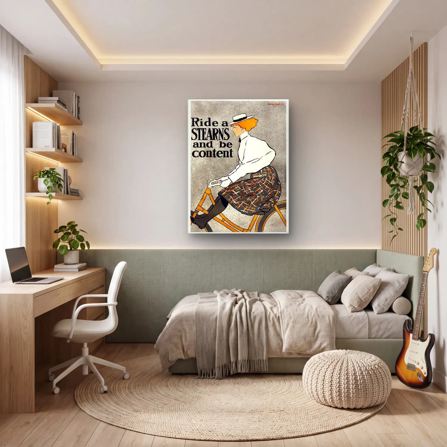 Vintage Poster Bisiklet – Siyah Beyaz Tonlar cam tablo — genç odasında