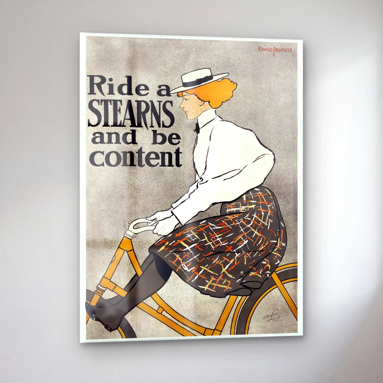 Vintage Poster Bisiklet – Siyah Beyaz Tonlar cam tablo — sol açıdan görünüm