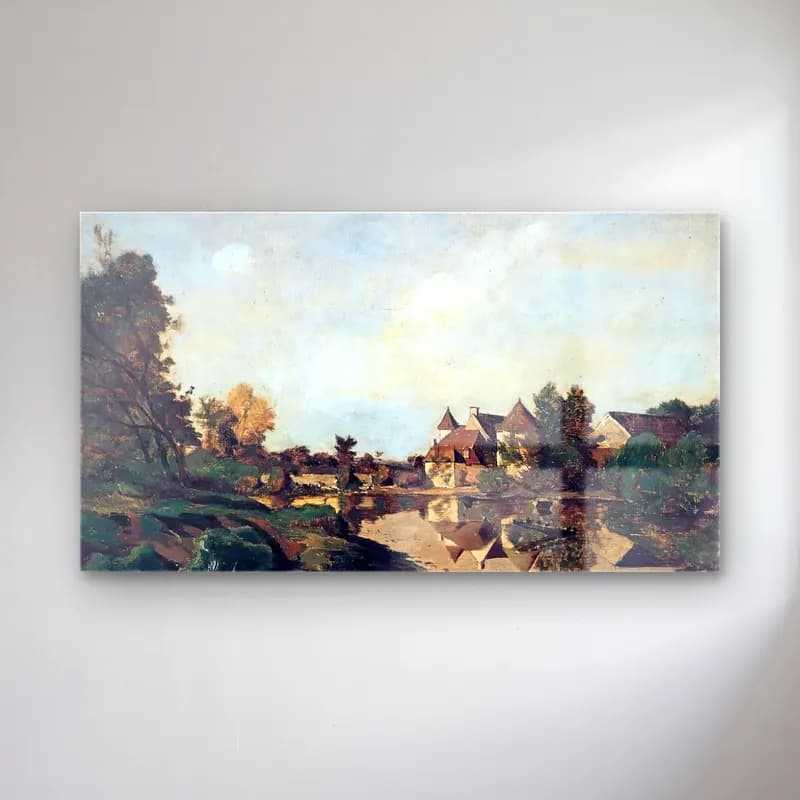 Henri-Joseph Harpignies – Farmhouse cam tablo — Henri-Joseph Harpignies – Farmhouse — empresyonist kırda nehir