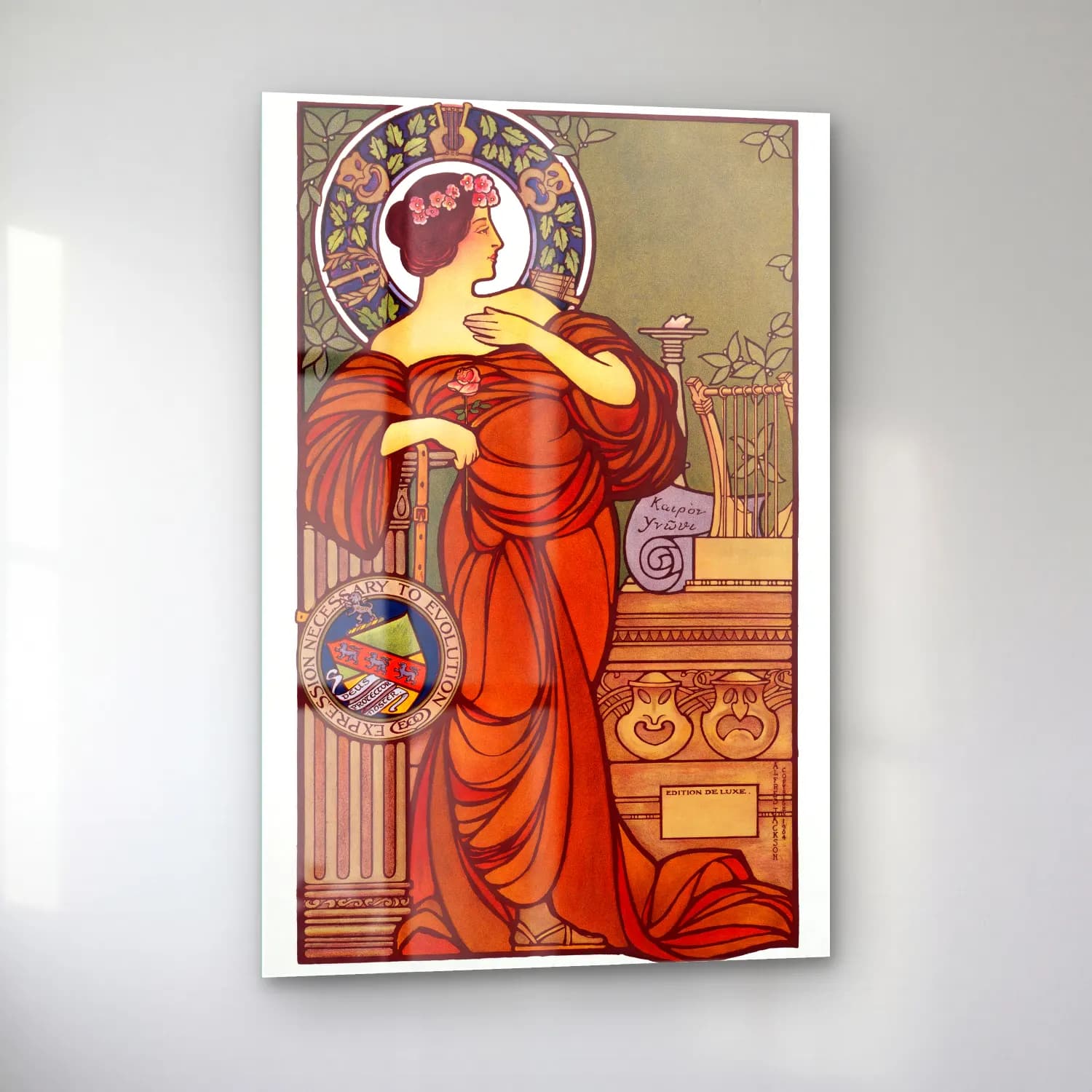 Vintage Poster Elbiseli Kadın No. 13 cam tablo — sol açıdan görünüm