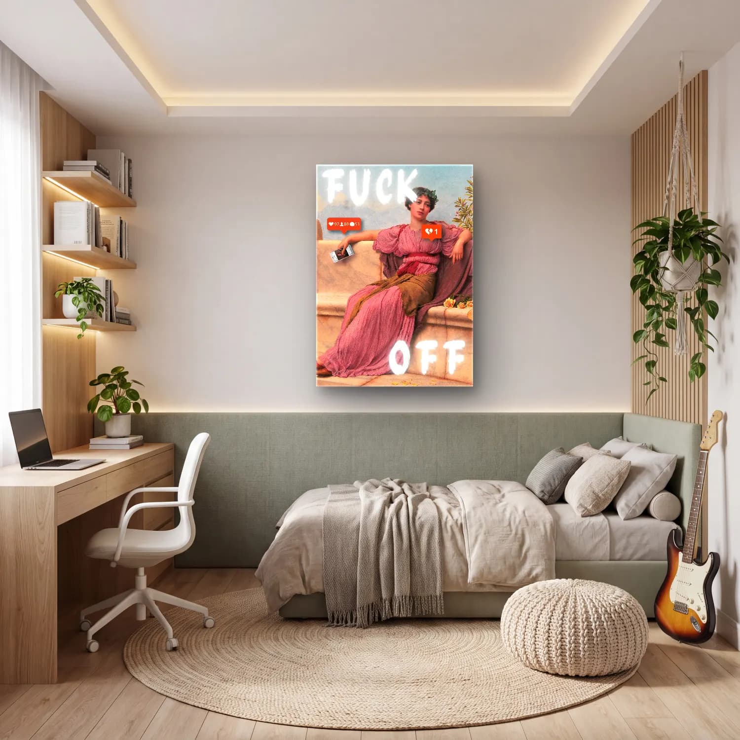 Vintage Poster Elbiseli Kadın No. 14 cam tablo — genç odasında