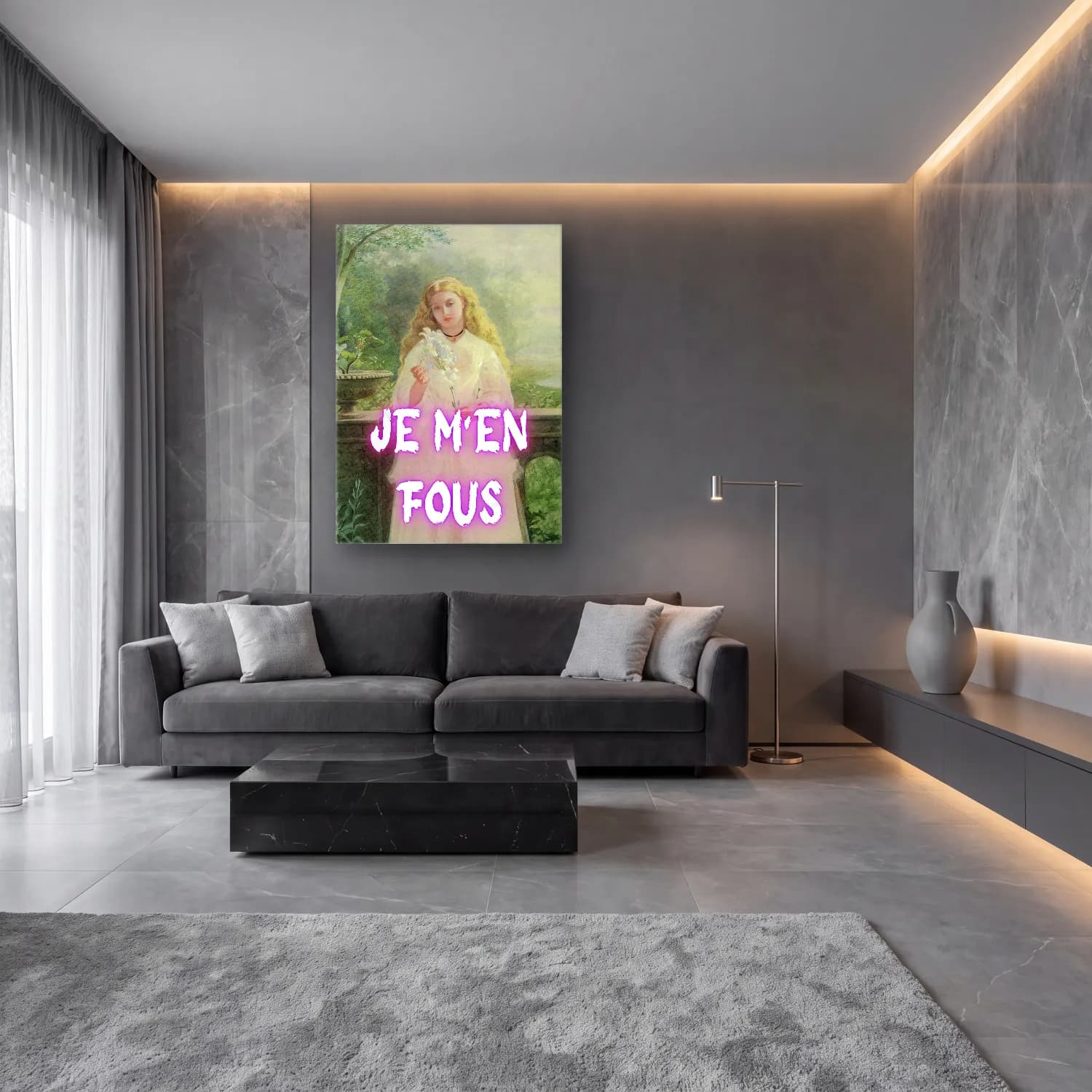 Pastel Kadın Portresi No. 10 cam tablo — lüks salon duvarında