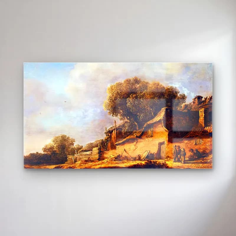 Jan van Goyen – Landscape with a Peasant Cottage cam tablo — Jan van Goyen – Landscape with a Peasant Cottage — yağlı boya kır evi