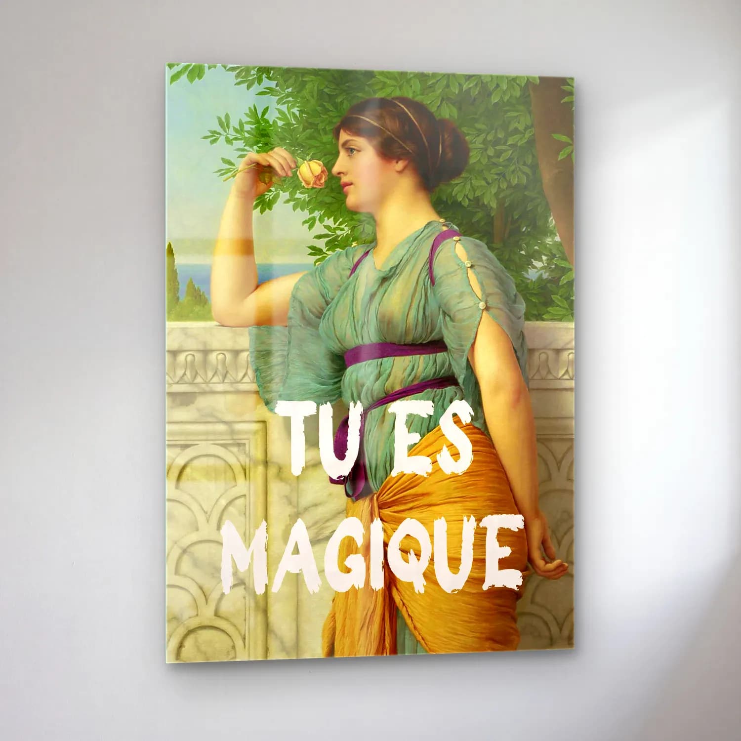 Vintage Poster Kitap Okuyan Kadın No. 11 cam tablo — sol açıdan görünüm
