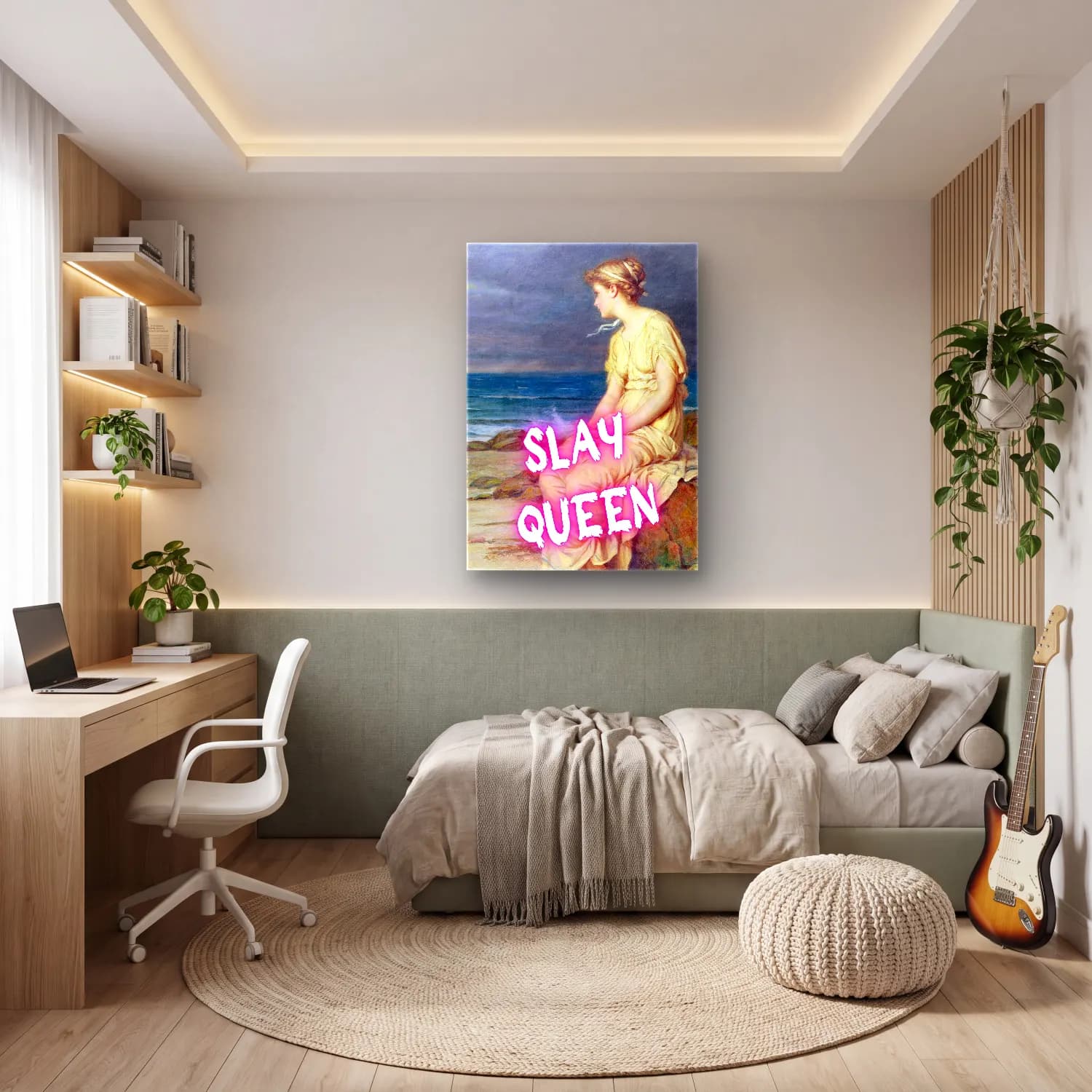 Pastel Yazılı Tasarım No. 7 cam tablo — genç odasında