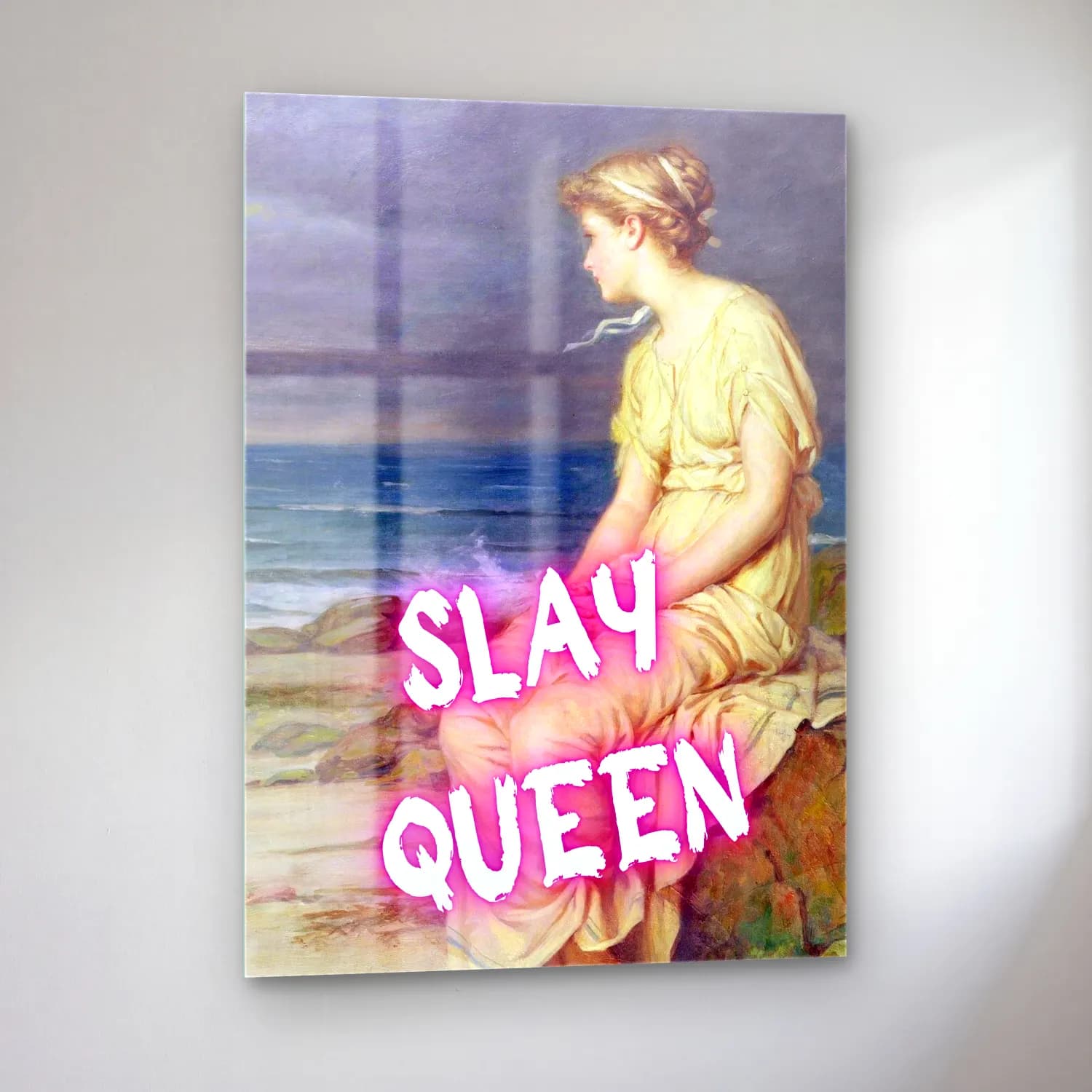Pastel Yazılı Tasarım No. 7 cam tablo — sol açıdan görünüm