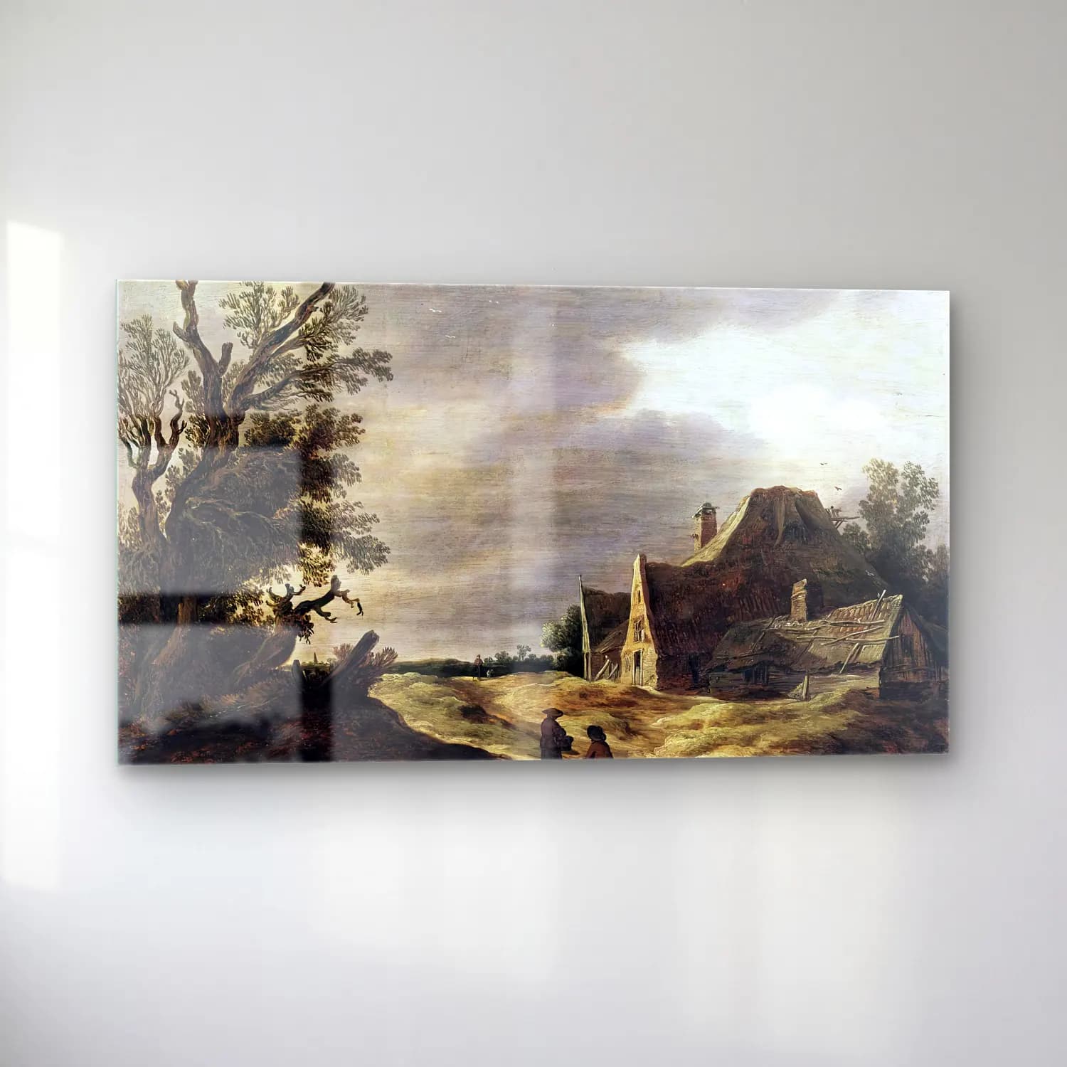 Jan van Goyen – Sandy Road with a Farmhouse – Bej Tonlar cam tablo — sol açıdan görünüm
