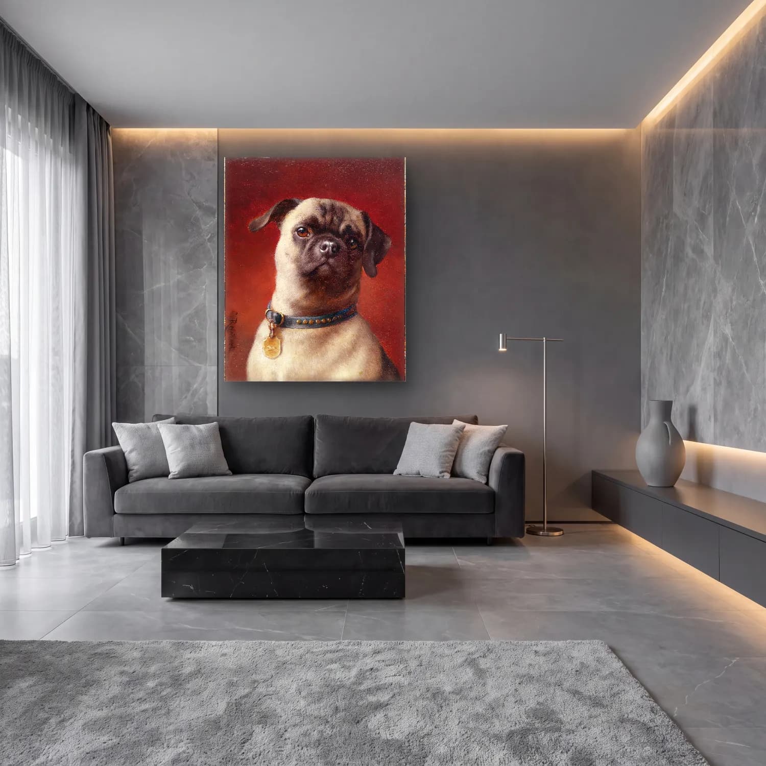 Carl Reichert – Mops cam tablo — lüks salon duvarında