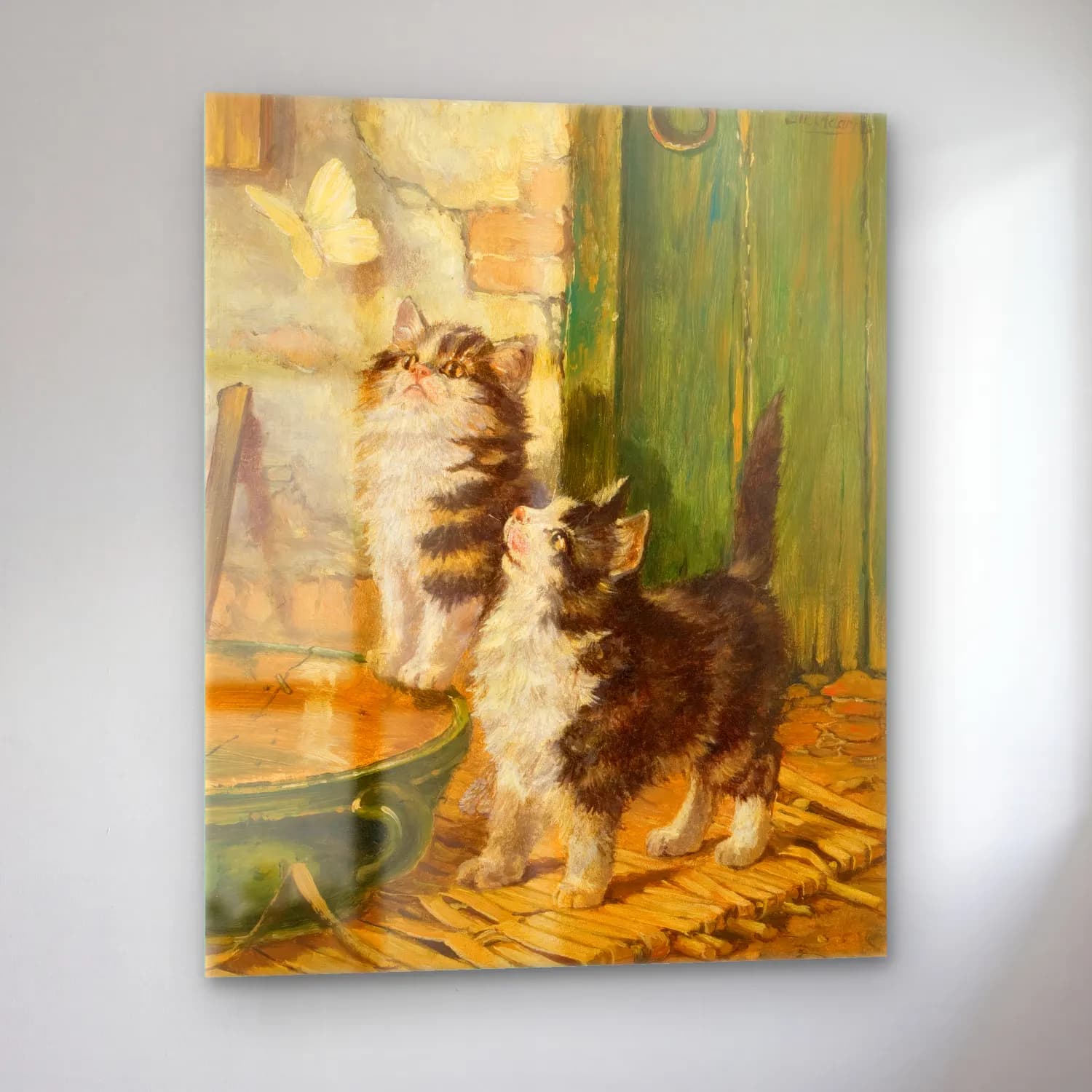 Yağlı Boya Kedi No. 5 cam tablo — sol açıdan görünüm