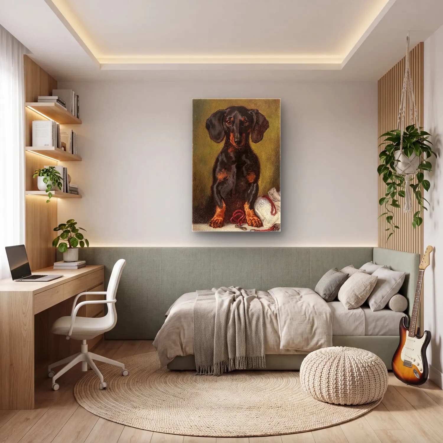 Yağlı Boya Köpek No. 12 cam tablo — genç odasında