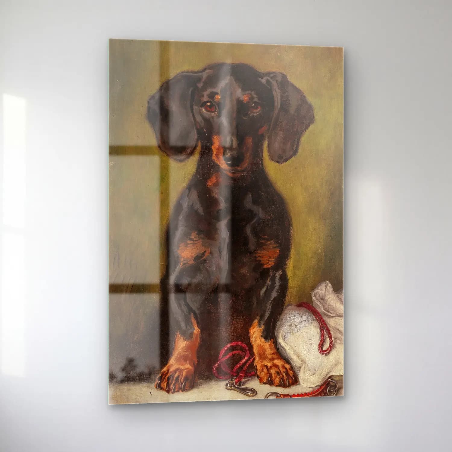 Yağlı Boya Köpek No. 12 cam tablo — sol açıdan görünüm
