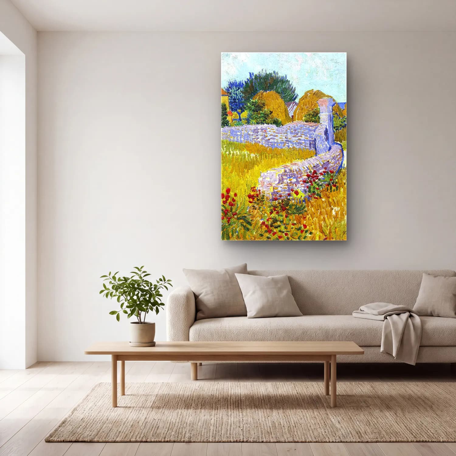 Vincent van Gogh – Farmhouse in Provence cam tablo — açık renk salonda