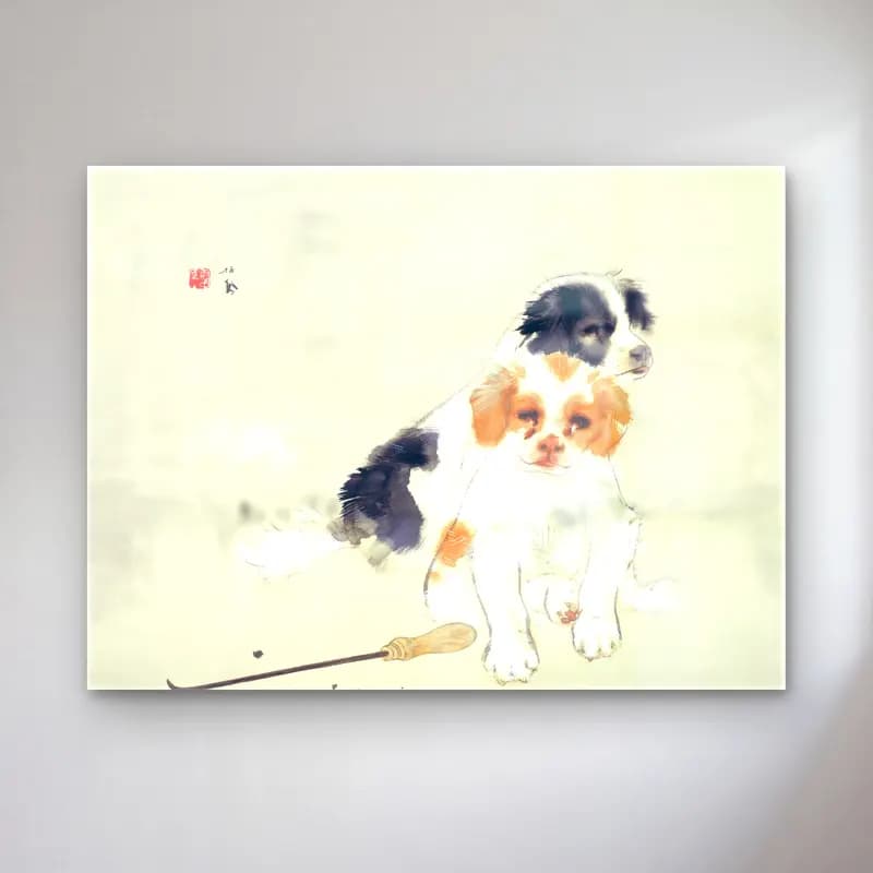 Suluboya Köpek – Siyah Beyaz Tonlar cam tablo — Suluboya Köpek – Siyah Beyaz Tonlar — suluboya köpek
