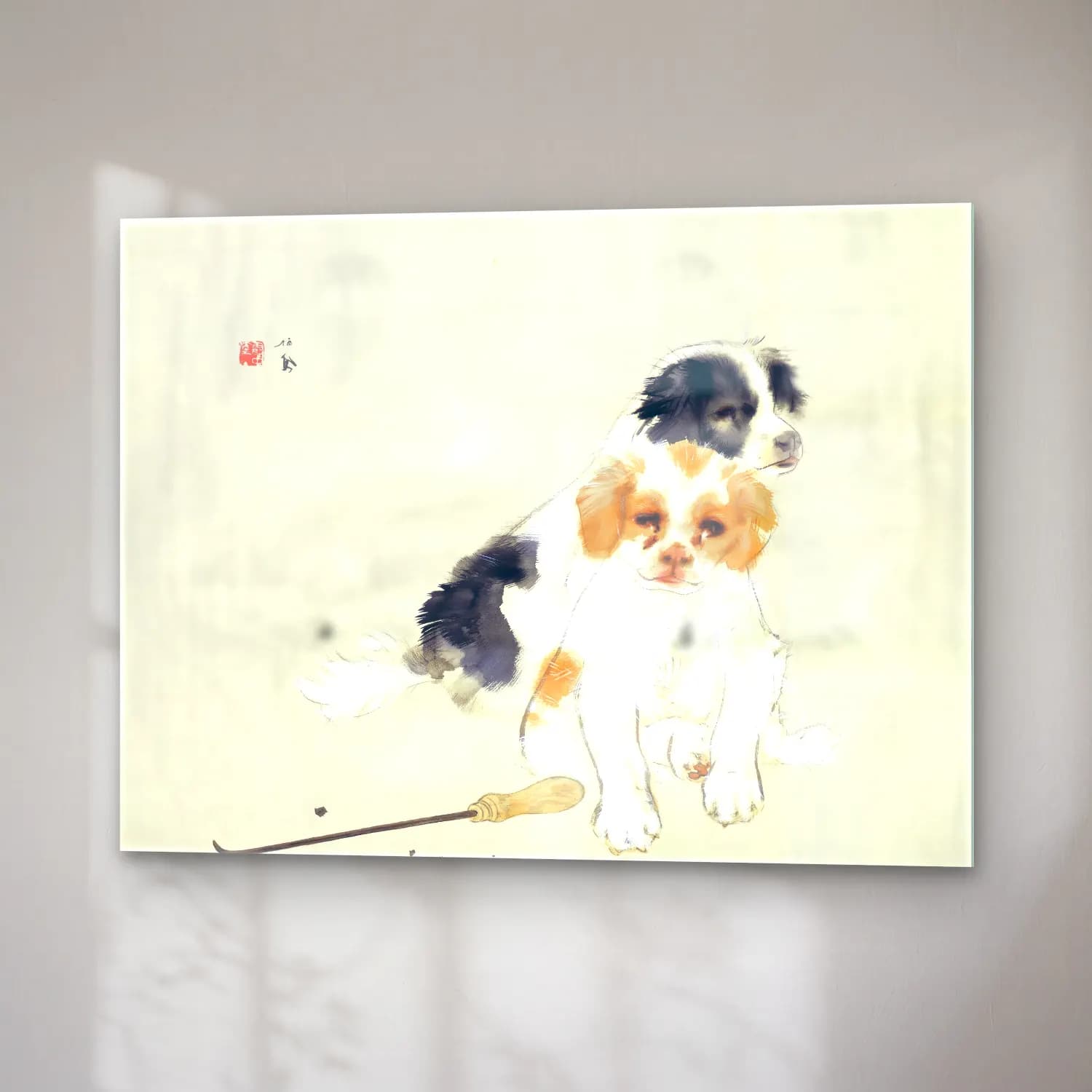 Suluboya Köpek – Siyah Beyaz Tonlar cam tablo — sağ açıdan görünüm