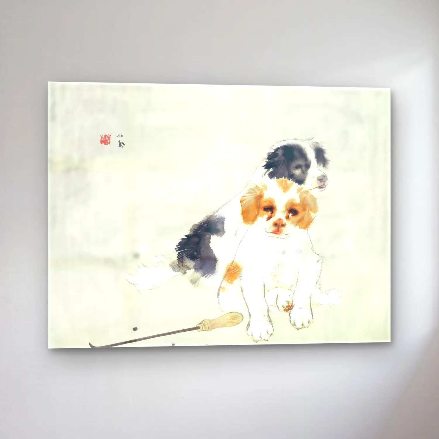 Suluboya Köpek – Siyah Beyaz Tonlar cam tablo — sol açıdan görünüm