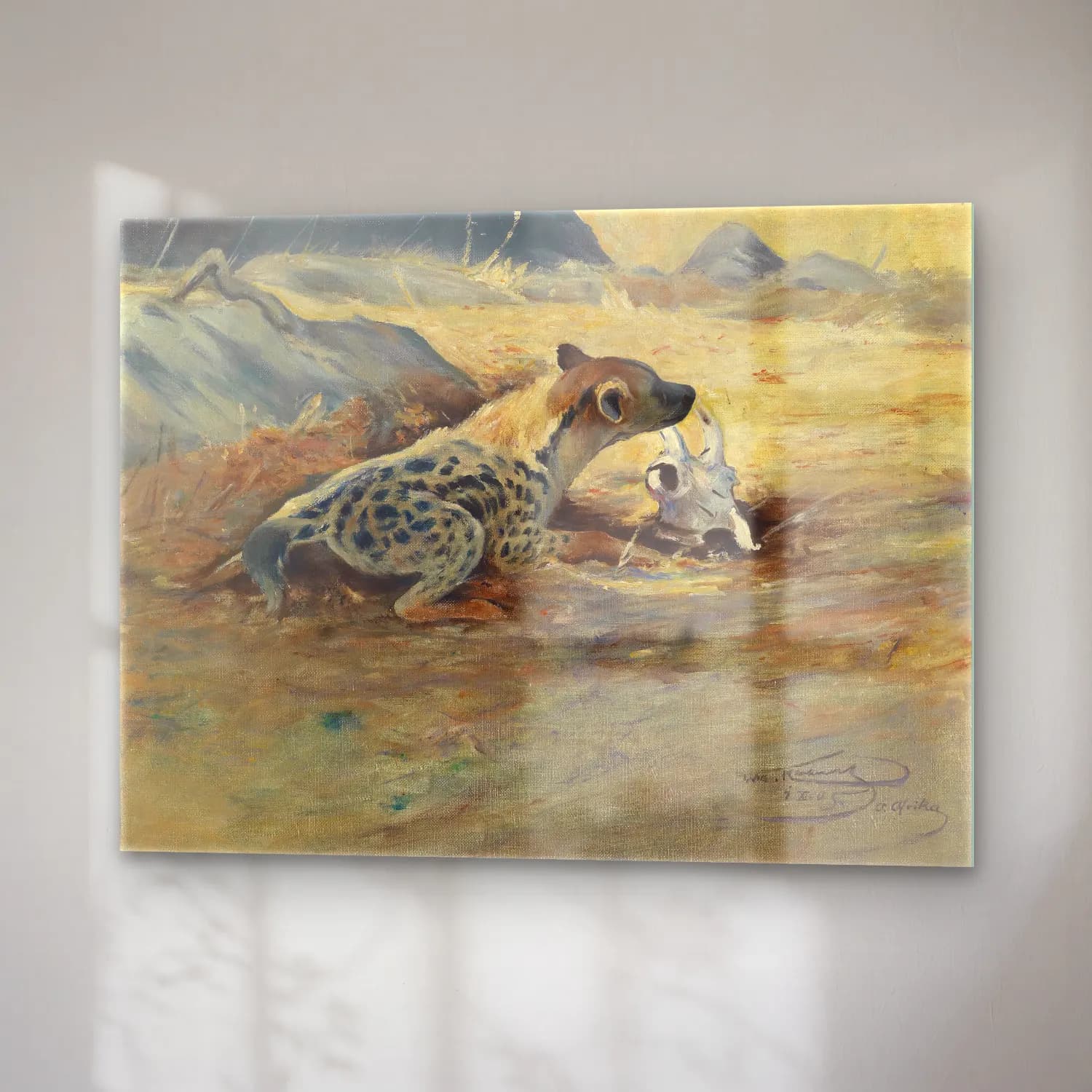 Yağlı Boya Leopar – Bej Tonlar cam tablo — sağ açıdan görünüm