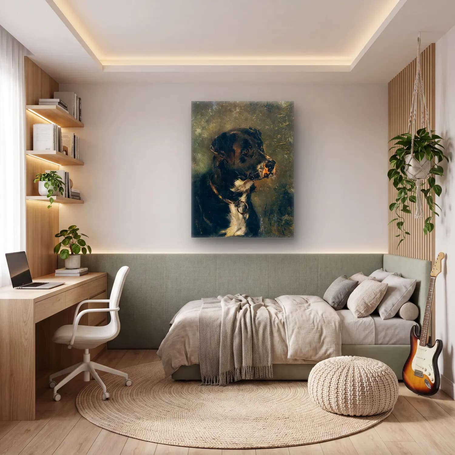 Yağlı Boya Köpek No. 16 cam tablo — genç odasında