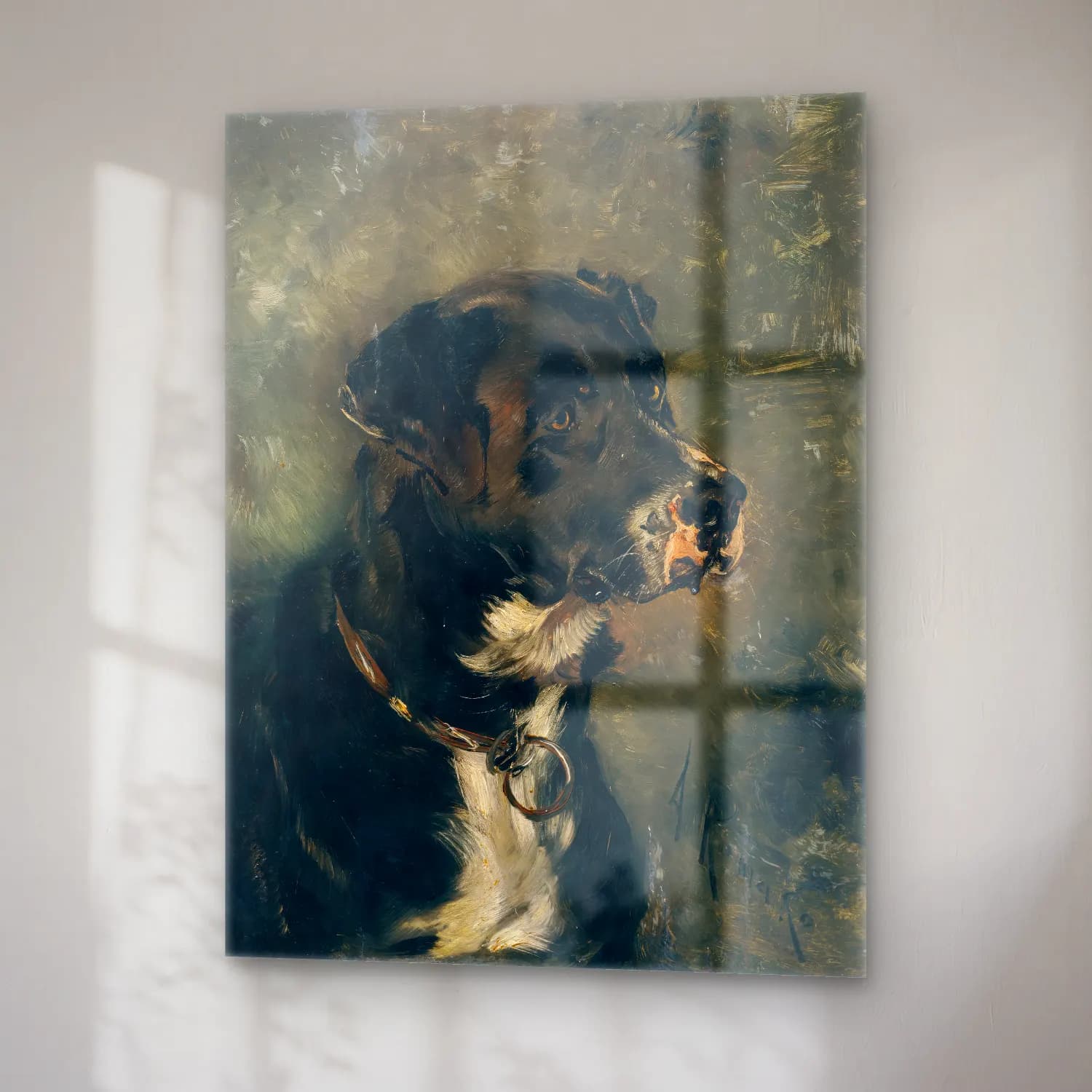 Yağlı Boya Köpek No. 16 cam tablo — sağ açıdan görünüm