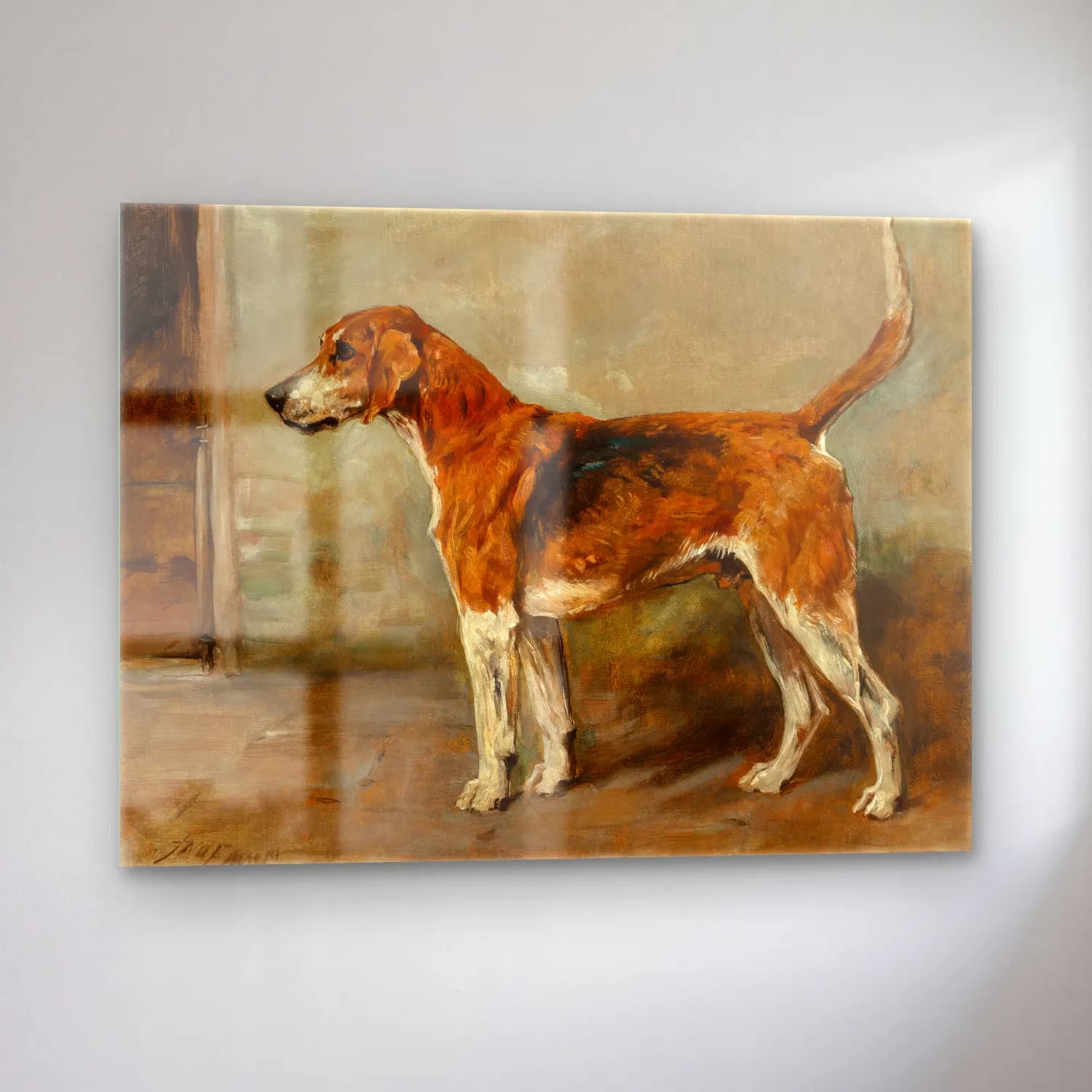Yağlı Boya Köpek No. 18 cam tablo — sol açıdan görünüm